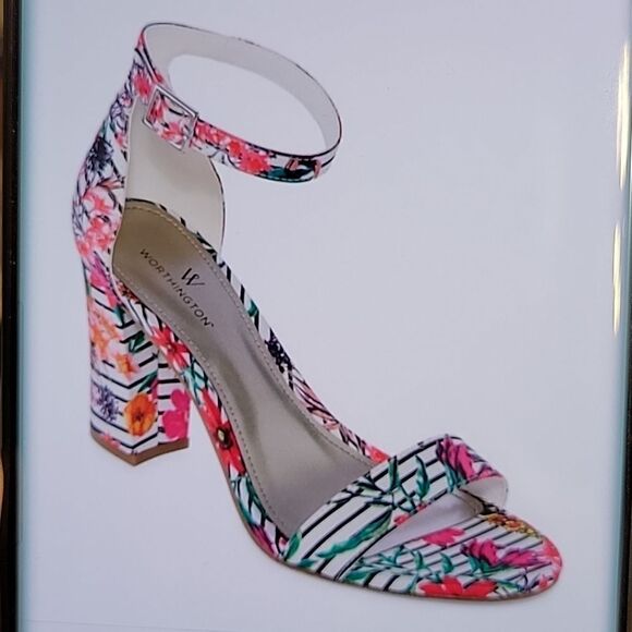 WORTHINGTON MULTI-COLOR BECKWITH FLORAL  ADJUSTABLE BUCKLE ANKLE STRAP SANDAL - Picture 14 of 14